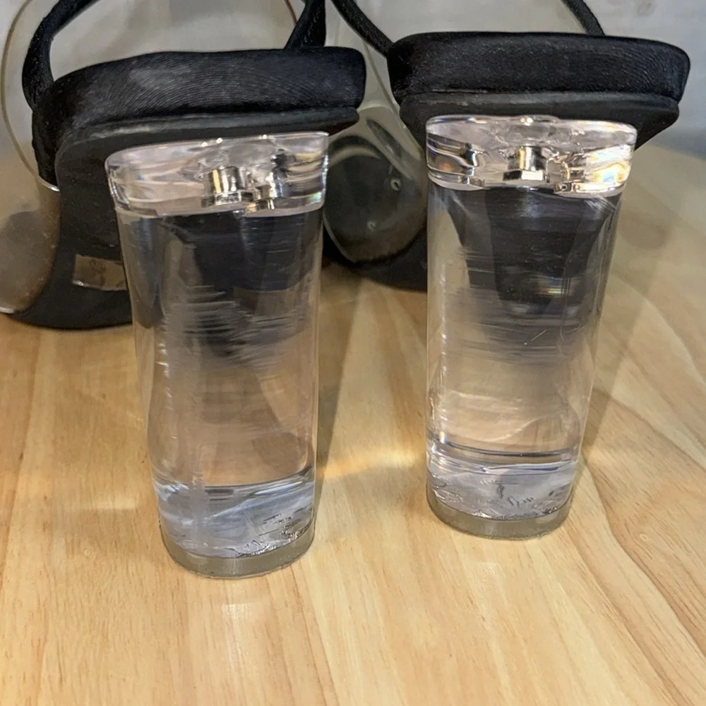 Jeffrey Campbell Clear Stretch Strap Acrylic Translucent Block Heel Sandal Heels - Picture 8 of 12